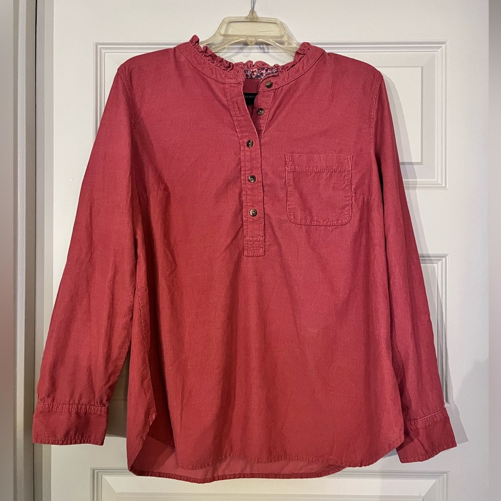 Talbots Pink Corduroy Half Button Up Blouse